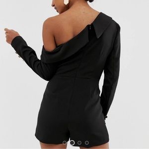 Lavish Alice Black One Shoulder Lux Romper